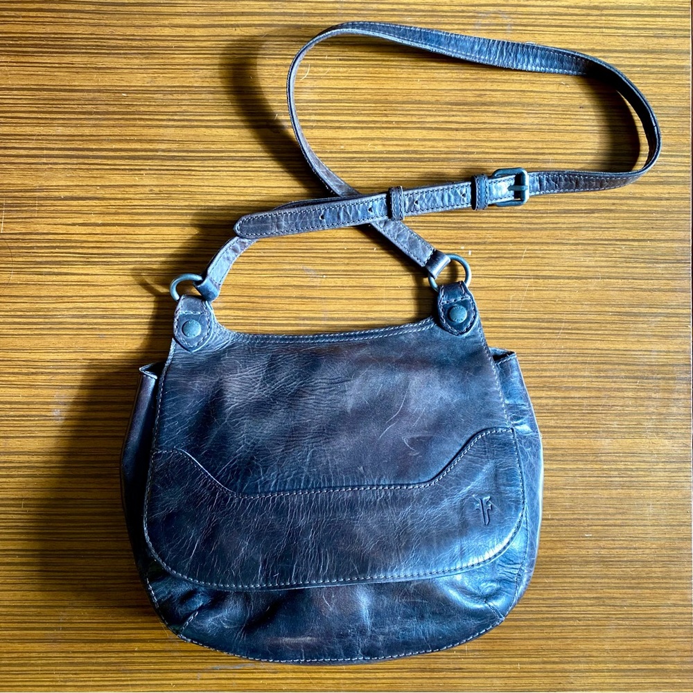 NWT Frye Melissa Leather Crossbody Strap Saddle Bag Purse - Slate